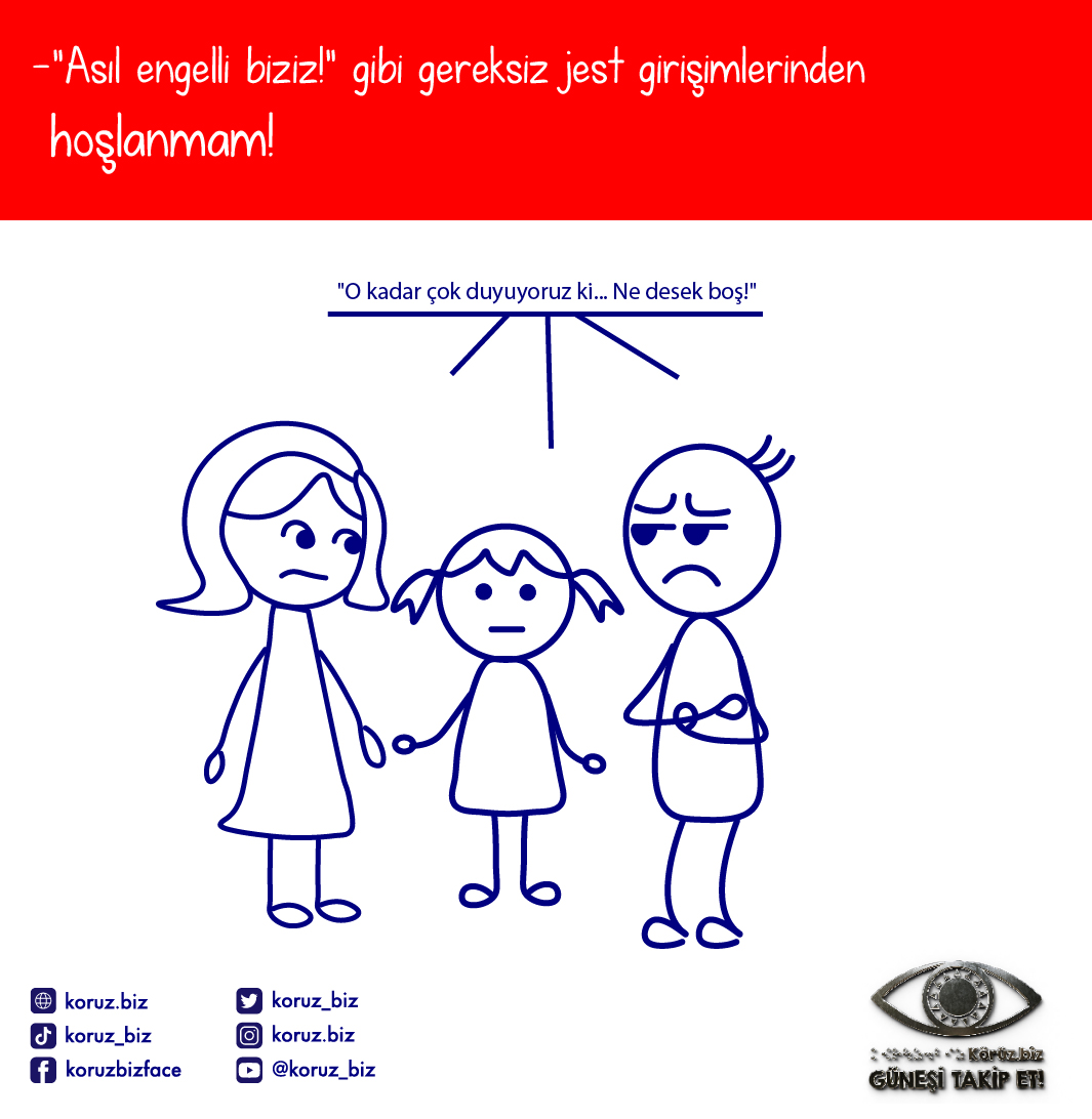 Görselde, aralarında bir çocuk duran iki yetişkin yer alıyor. Üçünün ortak balonunda şu cümle yer alıyor: "O kadar çok duyuyoruz ki… Ne desek boş!"